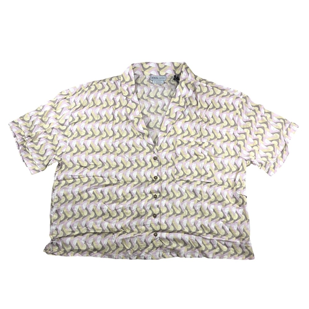 Prana Iguala Top Willow Retro Geo Tencel Modal Button Down Shirt 1970891 L NEW